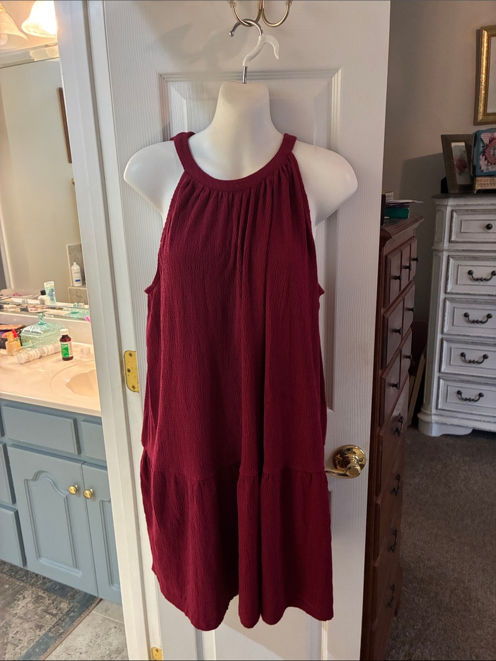 LOFT Sleeveless Burgundy Halter Swing Dress SZ M